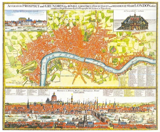 Stadtplan von London um 1730 | Quelle: Peter Ackroyd: London. Die Biographie. München 2002, S. 386